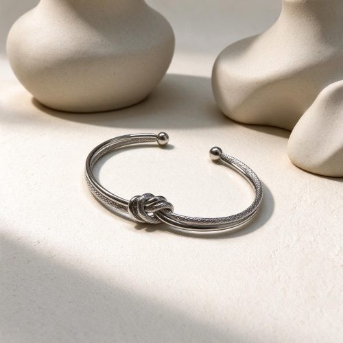 Bracelete Nó Diamantado Aço Prata
