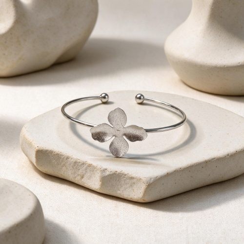 Bracelete Pétalas Diamantada Aço Prata