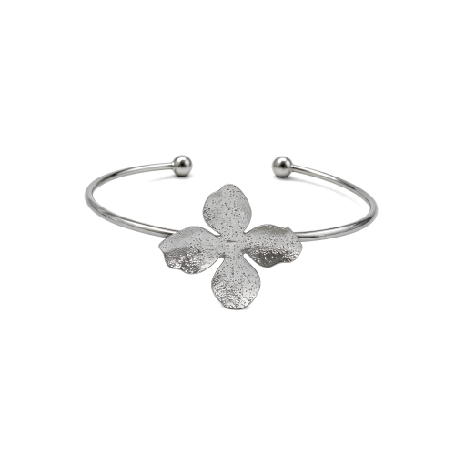 Bracelete Pétalas Diamantada Aço Prata