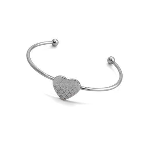 Bracelete Coração Diamantado Aço Prata