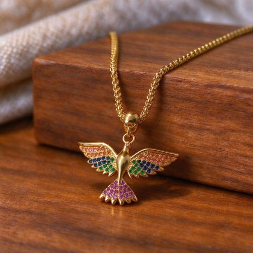 Colar Espírito Santo Colorido Banhado a Ouro 18k