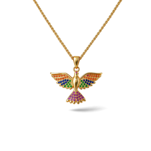 Colar Espírito Santo Colorido Banhado a Ouro 18k