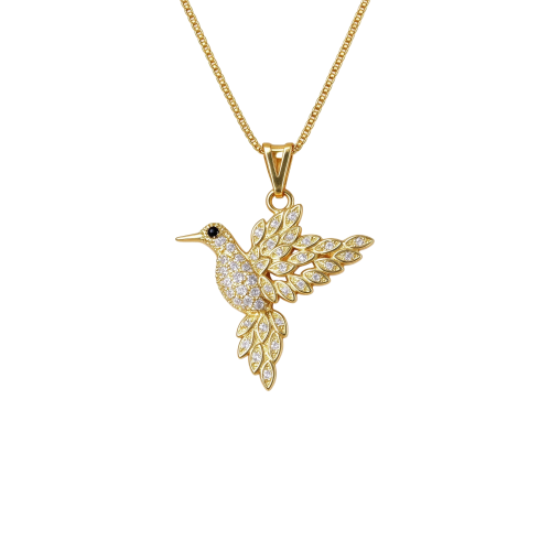 Colar Beija-Flor Cravejado Banhado a Ouro 18k