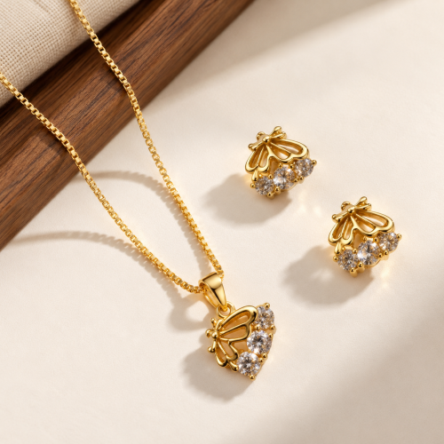 Conjunto Colar e Brinco Borboleta Banhado a Ouro 18k