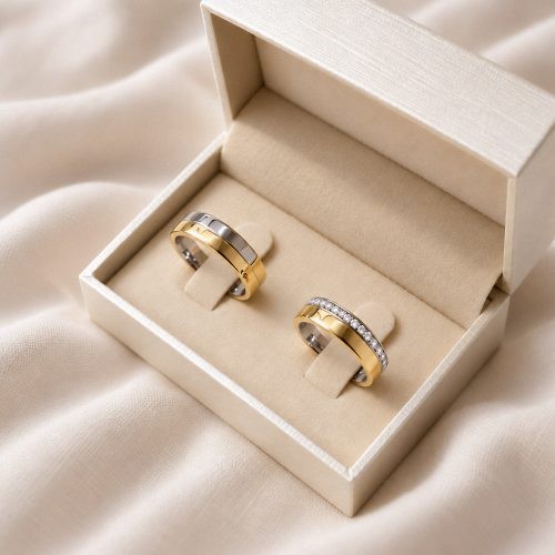 Par de Alianças de Moeda 18k Nápoles Bodas 6mm com Zircônia