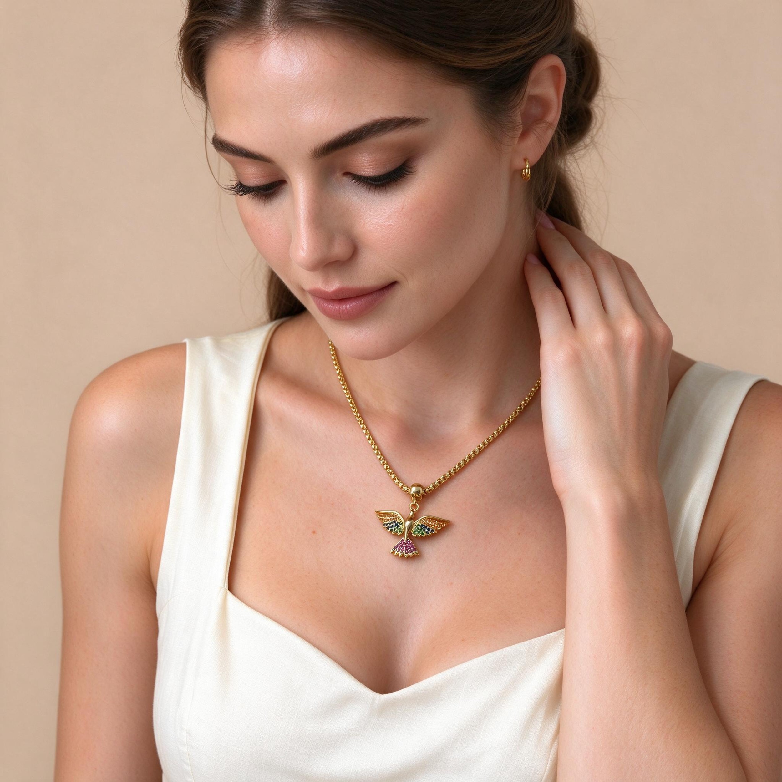 Colar Espírito Santo Colorido Banhado a Ouro 18k