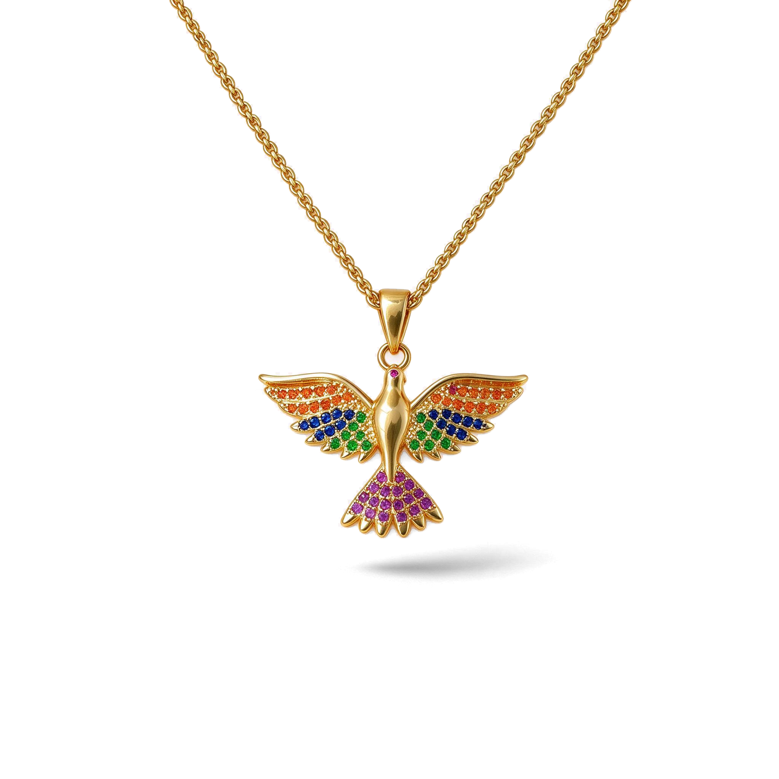 Colar Espírito Santo Colorido Banhado a Ouro 18k