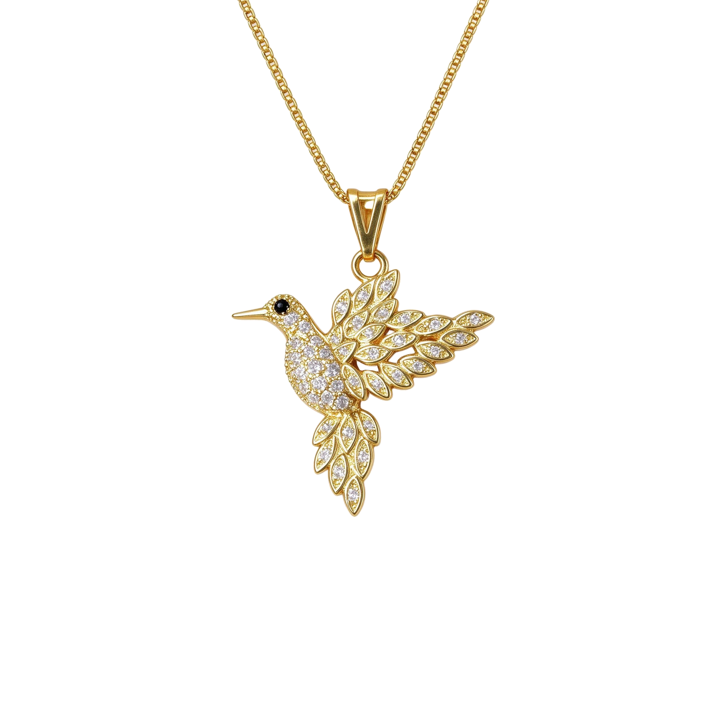 Colar Beija-Flor Cravejado Banhado a Ouro 18k